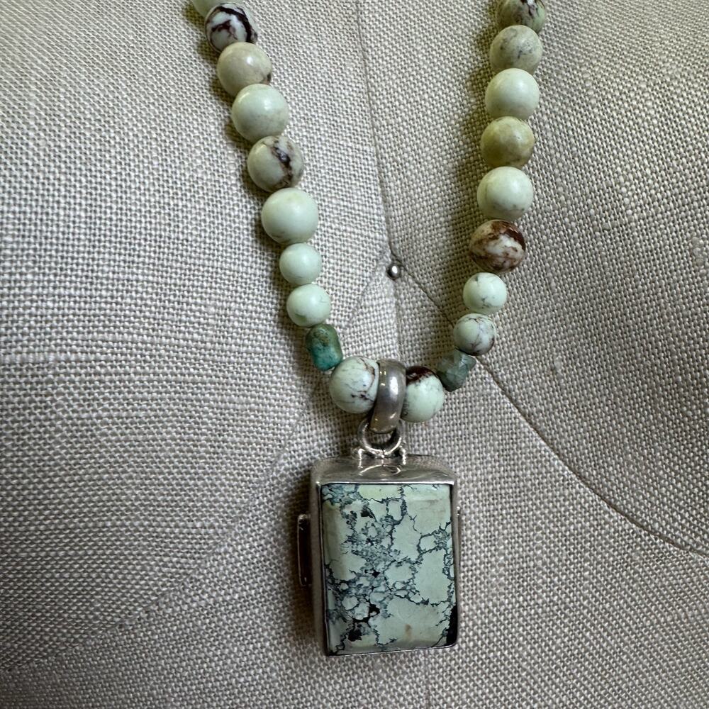 Vintage Beaded Rare Spotted Jasper & Sterling Silver Pendant Necklace - Picture 3 of 9